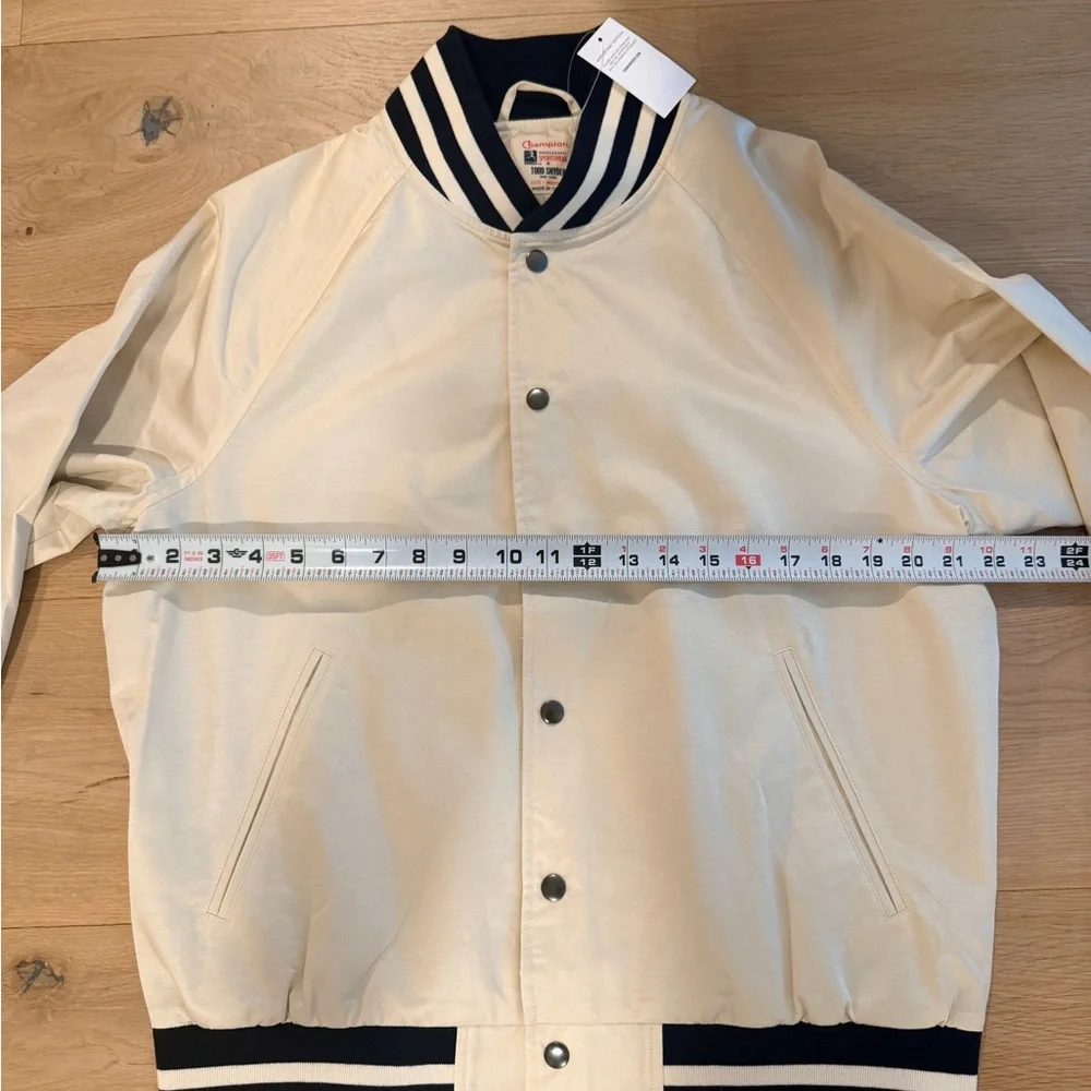 Todd Snyder x Champion Cream Striped Satin Bomber Jacket size Medium NWT - Picture 6 of 10